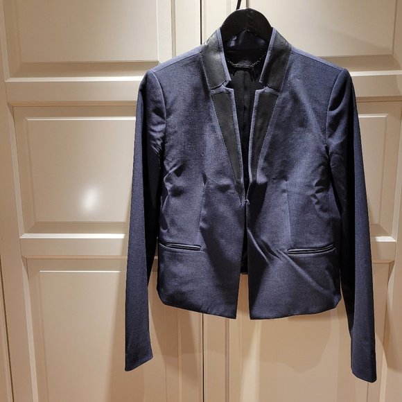 Elie Tahari Short Blazer, Navy with Leather - Picture 1 of 6